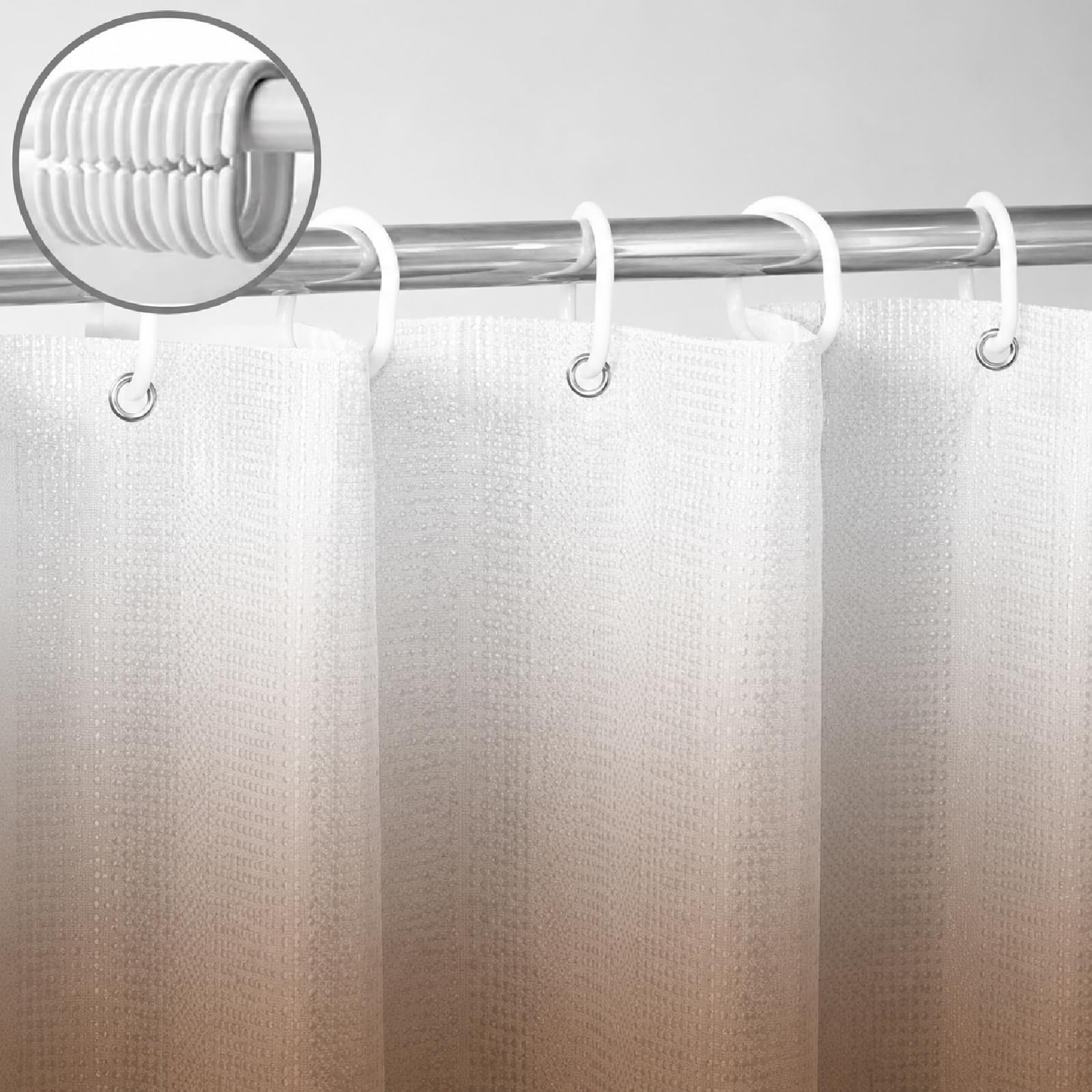 Tenda da doccia da 220 x 200 cm, marrone, ombré, moderna, antimuffa, lavabile, impermeabile, in poliestere, con 12 ganci, per docce e vasche da bagno