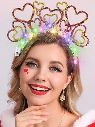 Zehope Diademas iluminadas para el día de San Valentín con luces LED, banda para el pelo de San Valentín, accesorios para el cabello para mujeres y