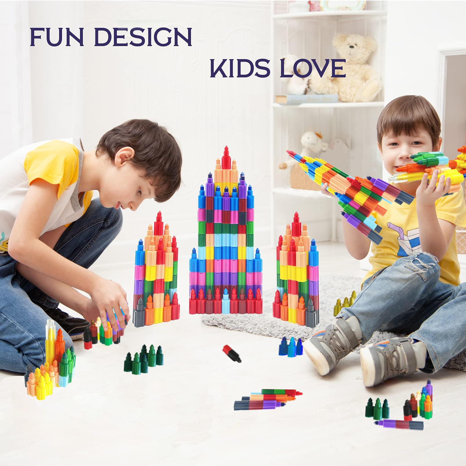 ICEPAPA, 10 PCS Pastelli per Bambini impilabili, Pastelli a cera 12 colori assemblabili e deformabili, ideali come cancelleria creativa o gadget compleanno bambini