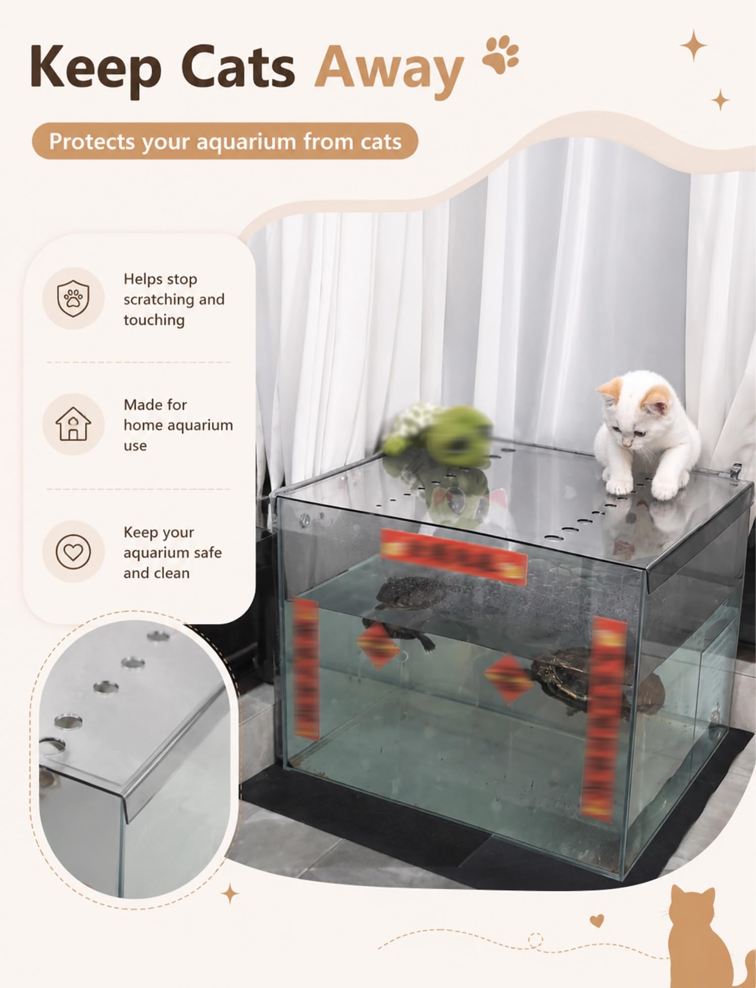 Generico Coperchio for Acquario in Acrilico Trasparente, Coperchio Scorrevole for Acquario con Fori di Ventilazione, paraspruzzi Anti-Salto a Prova di Gatto(3 mm,80x40.4cm/31.5x15.9 in)