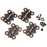 dophee 4-Pack Small Butterfly Hinges, Antique Brass Jewelry Box Hinges for Cabinets Wooden Box Jewelry Chest Wine Box Toolbox Cupboard DIY Projects, 0.98