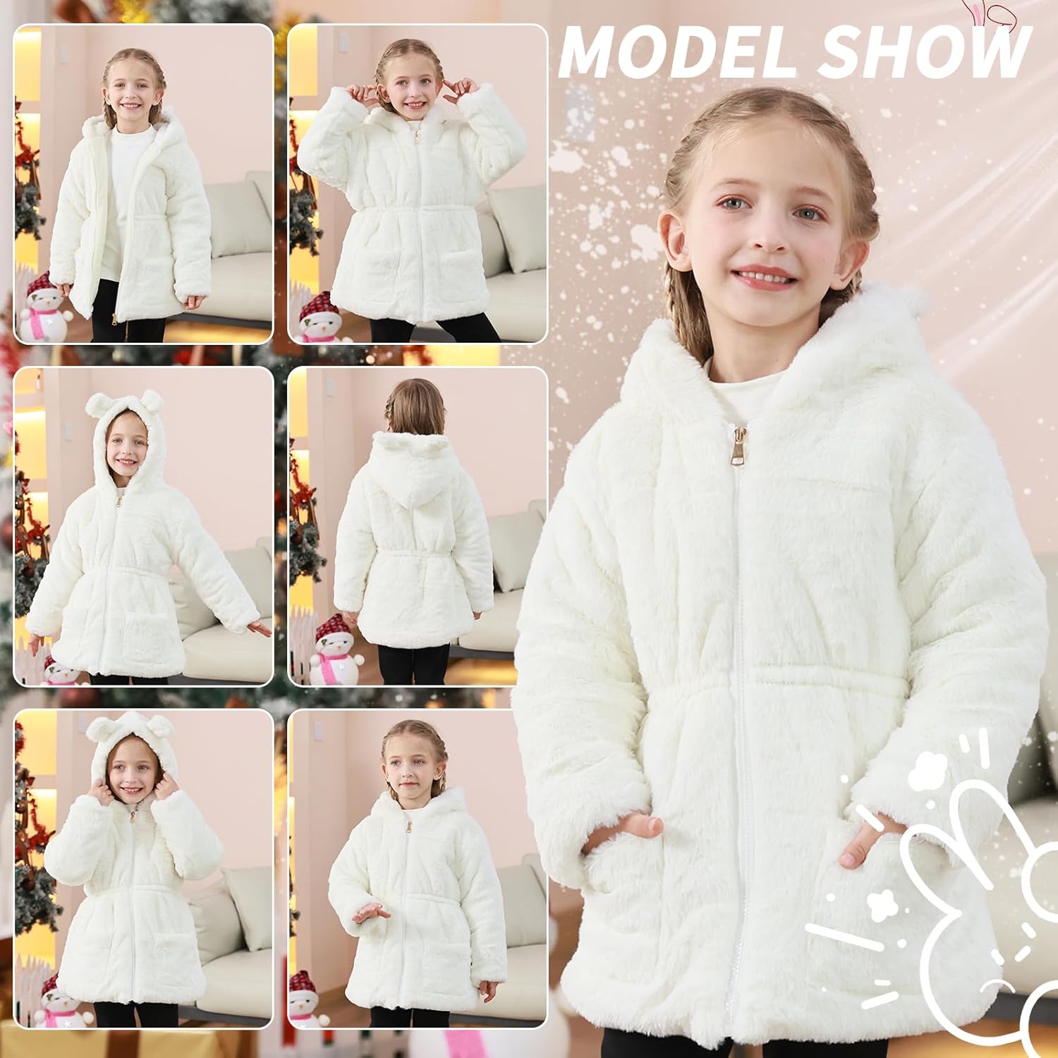 UVIPC Toddler Girls Winter Coat Fleece Jacket Overcoat Kids Faux Fur Hooded Outwear Clothes Warm Thicken 1-8 Years