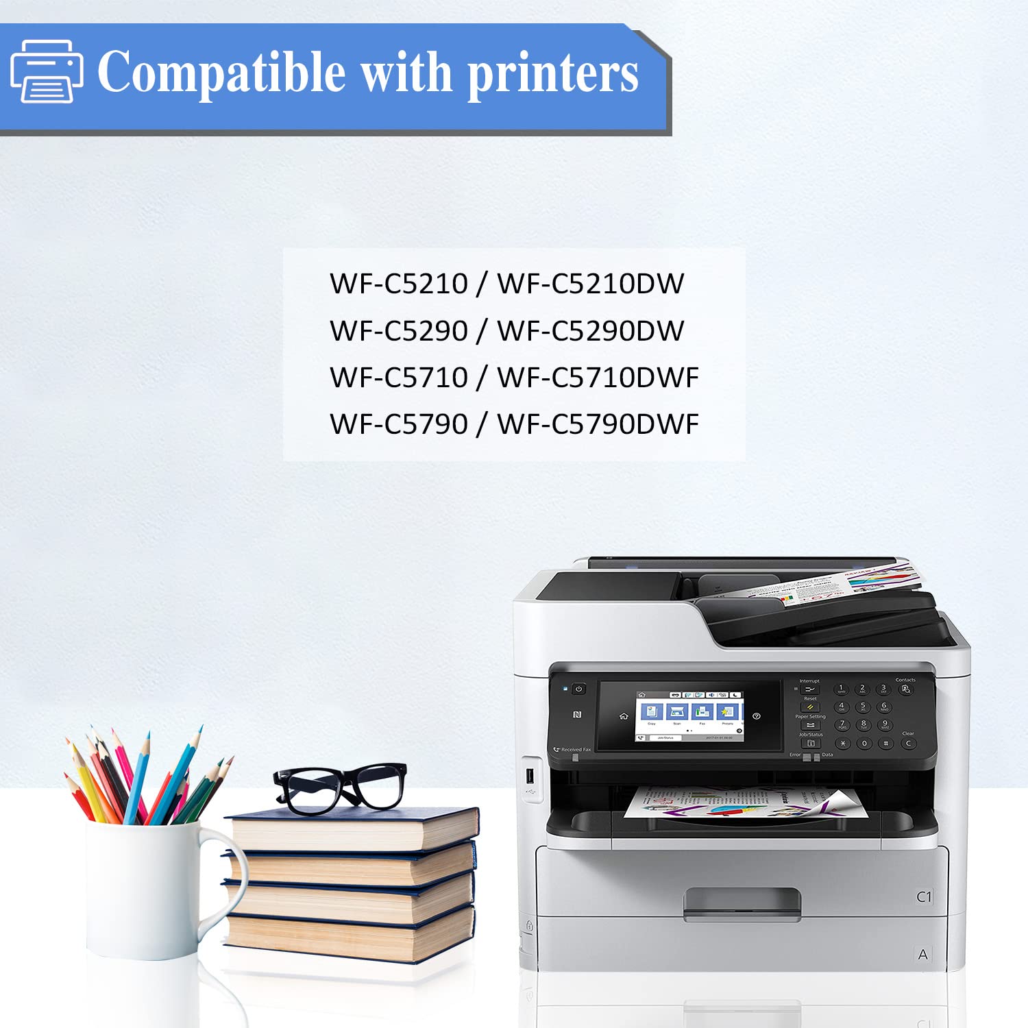 Compatible T9451 T9452 T9453 T9454 Cartouches d'encre pour Pro WF-C5210 WF-C5290 WF-C5710 WF-C5790 Imprimante C13T945140 C13T945240 C13T945340 C13T945440 (BK/C/M/Y 4-Paquets)
