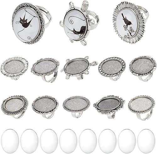 SUNNYCLUE 10 piezas de anillos de cabujón de cristal, anillos de cabujón ajustables, ajuste en blanco, cabujones de vidrio transparente vintage,