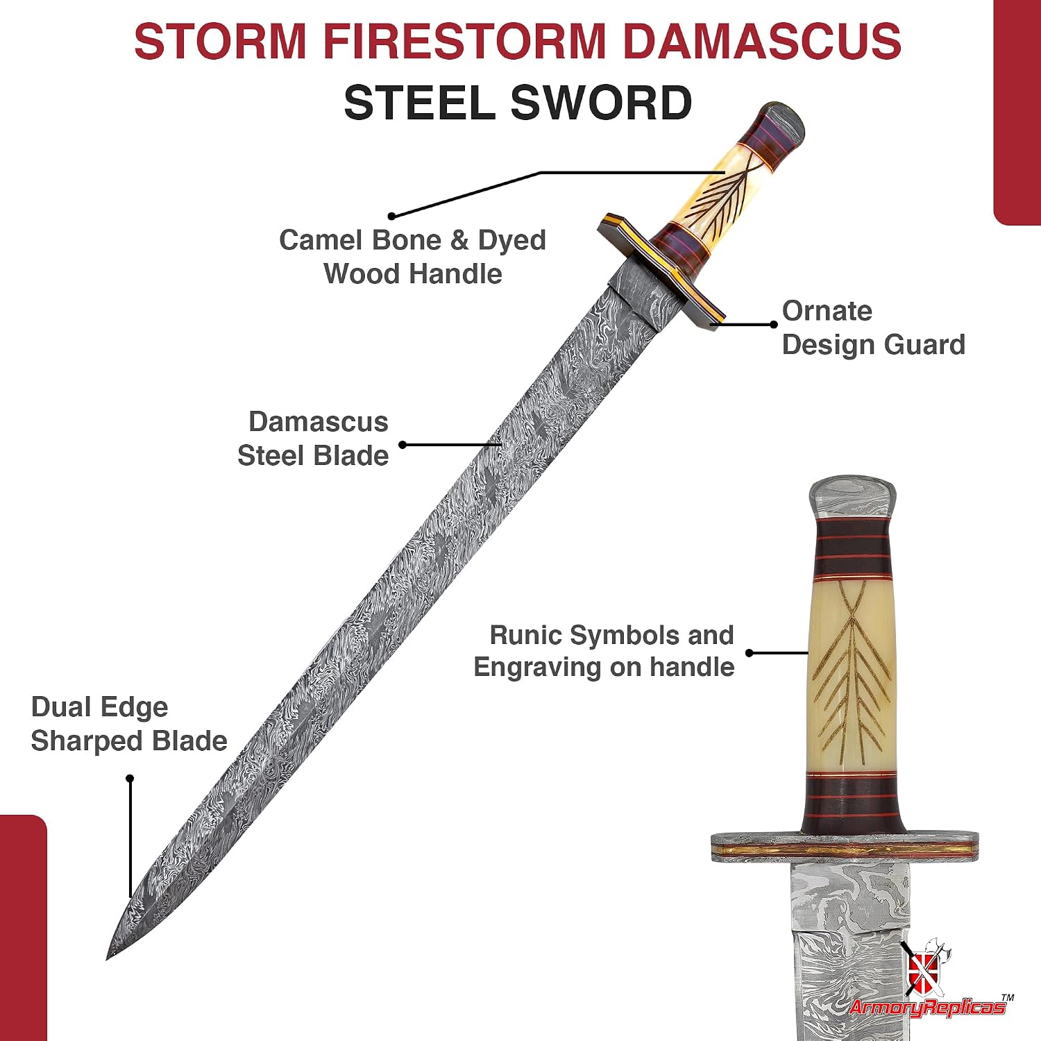 Armory Replicas - Hand Forged Damascus Steel Viking War Sword