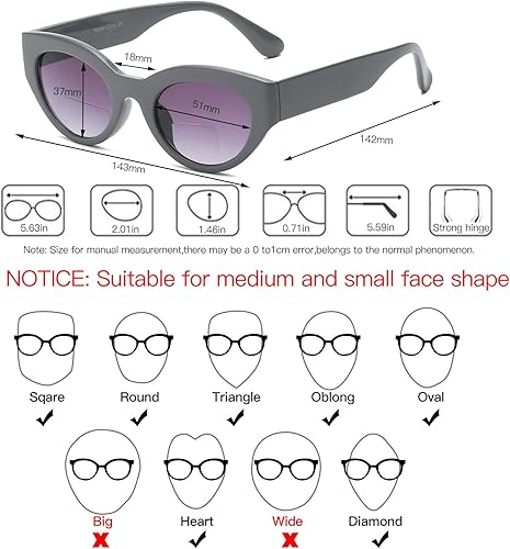 Miniatura 8 de Bevi Gafas de sol clásicas de lectura completa Cateye para mujer con lentes flexibles y fuertes para mujer