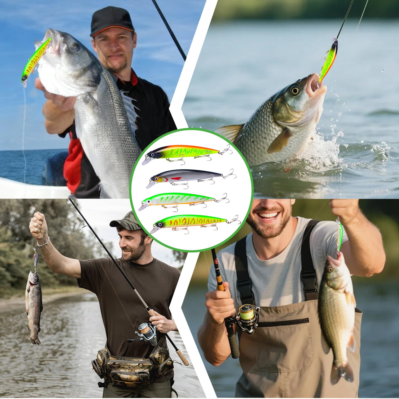 Señuelos Pesca 4 Piezas Spinning 14CM 18,3g para Lucioperca Trucha Agua Dulce Salada