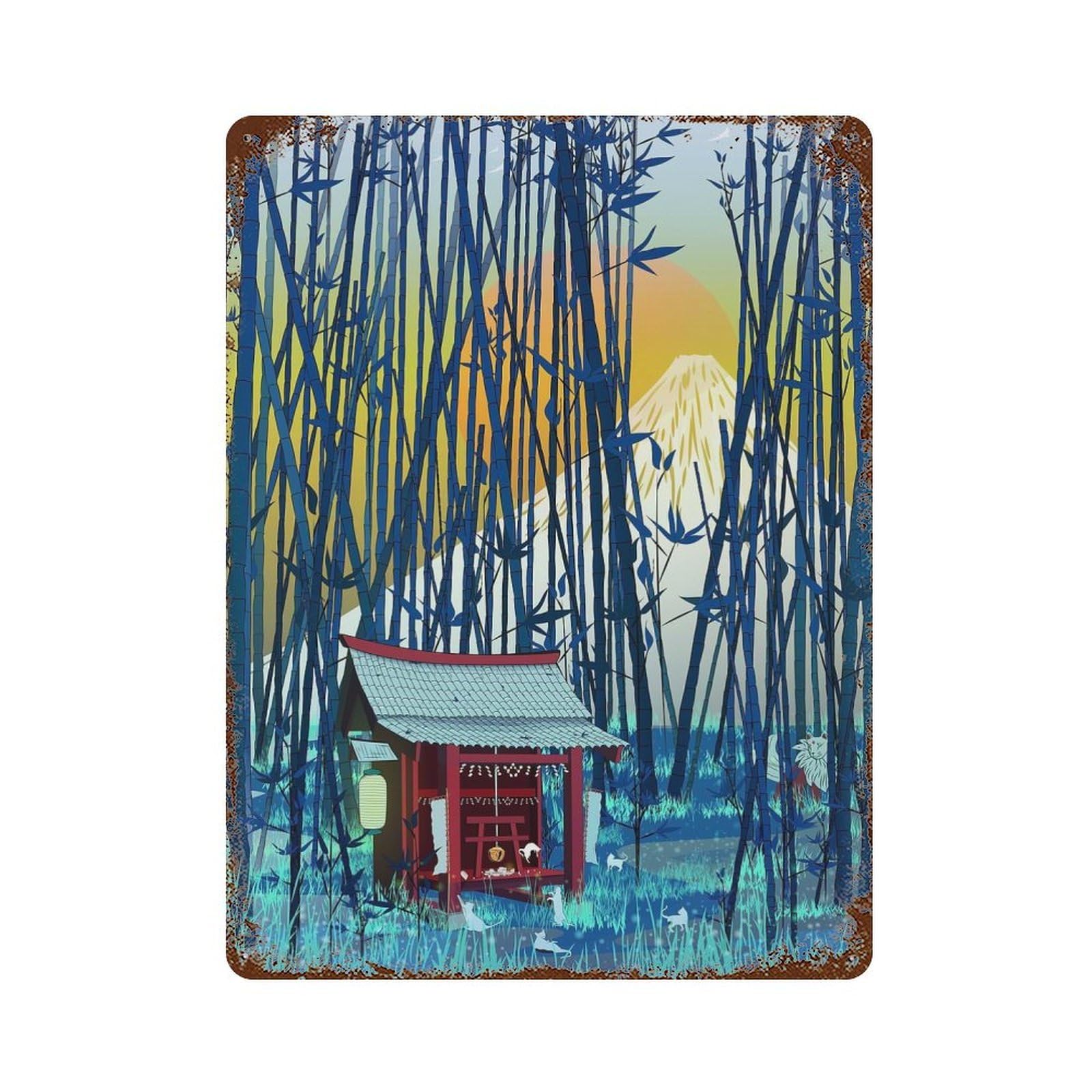Decorative Tin Sign with On My Way to Mount Fuji Design 15.7"x11.8", for Garage, Bar And Workshop Decor, Farmhouse Wall Decor