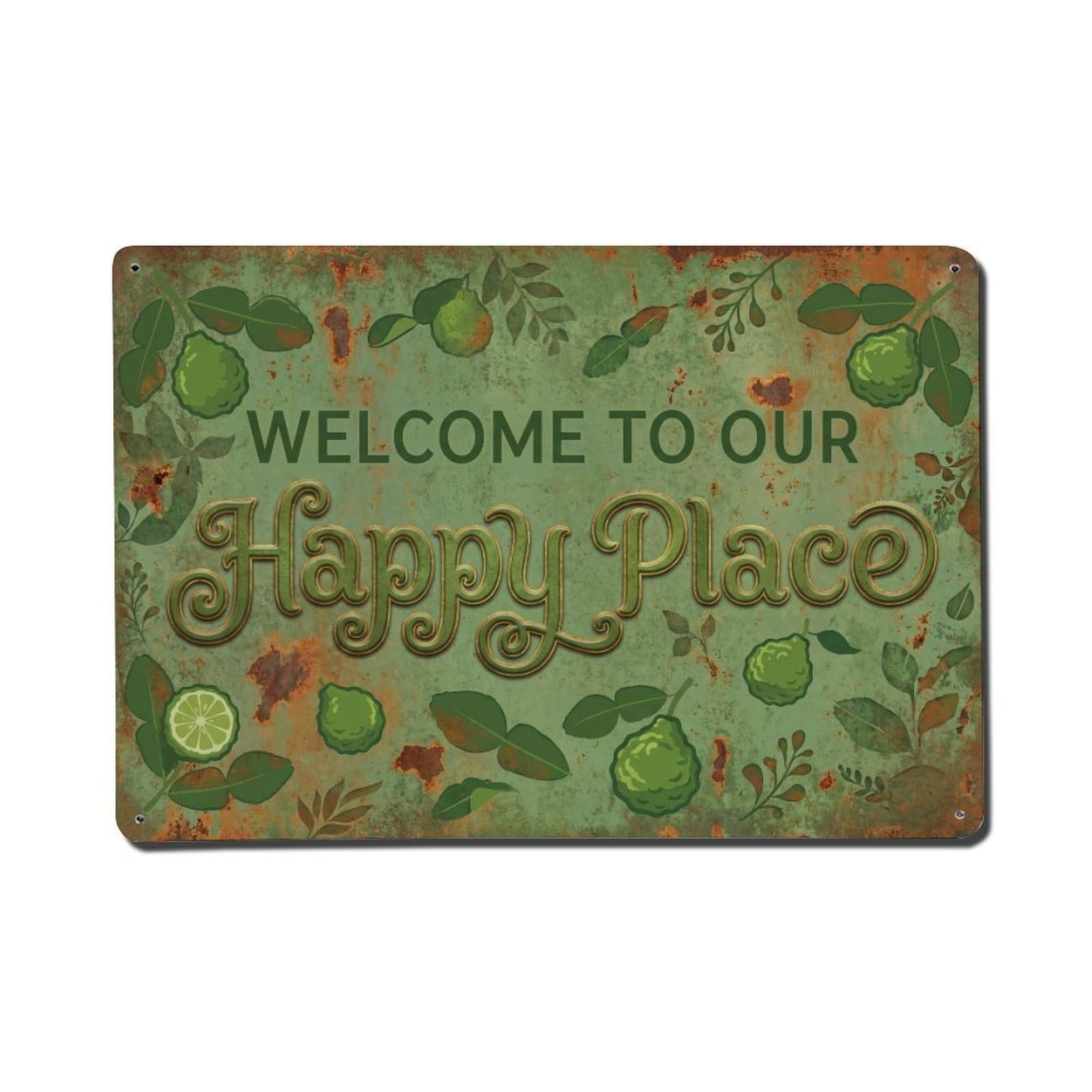 Welcome To Our Happy Place Kaffir Lime Garden Metal Tin Sign