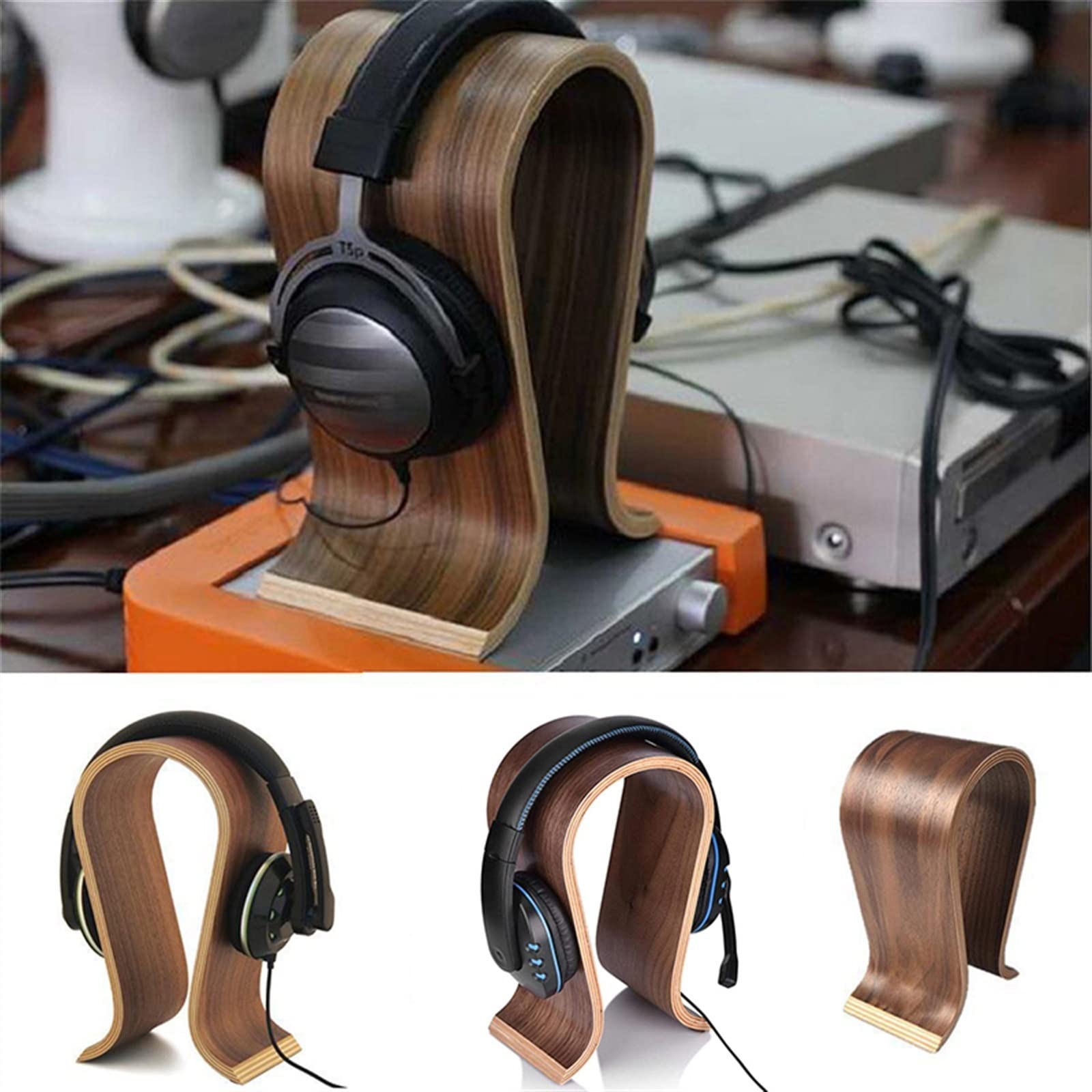 Supporto per cuffie Supporto for cuffie a forma di U, supporto for in legno for scrivania, for da gioco in noce compatibile con quasi tutte le On-Ear
