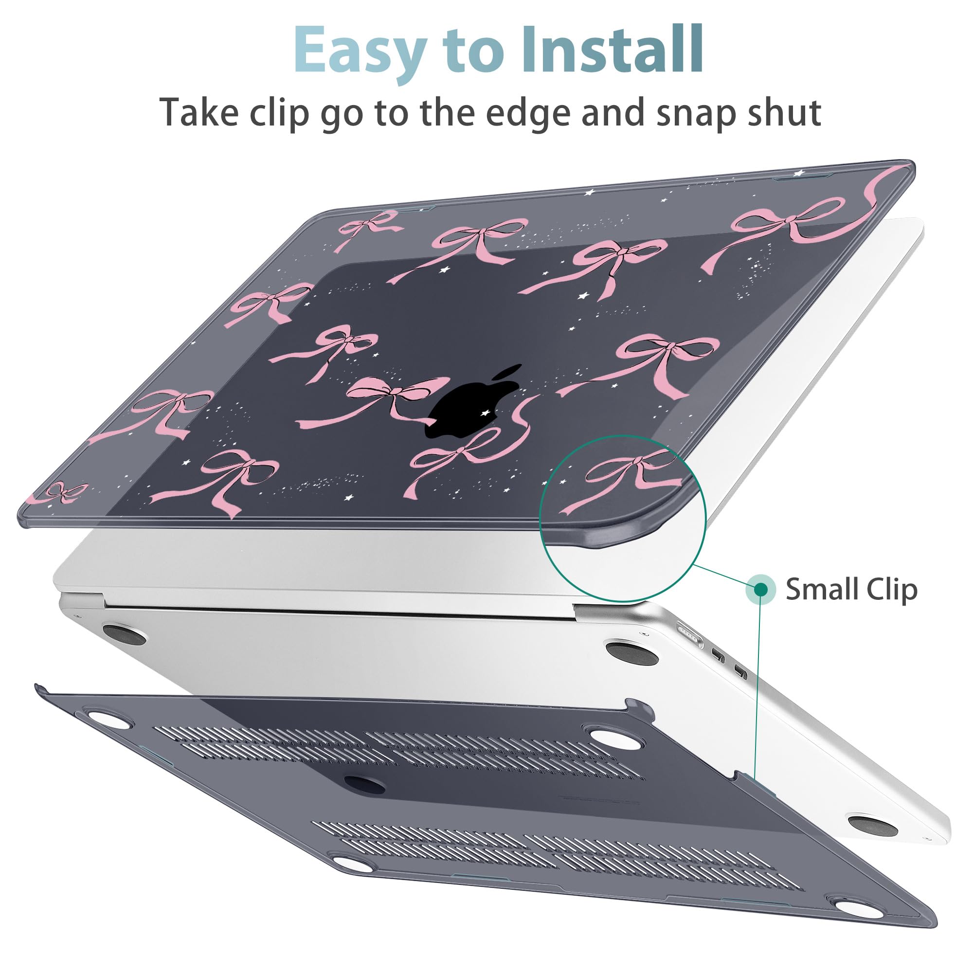 May Chen Compatible con MacBook Air 2024/2023 de 15 pulgadas M3 A3114 / M2 A2941, funda rígida de plástico impreso para MacBook Air 15.3 Liquid Retina Diaply Touch ID, lazo negro cristal