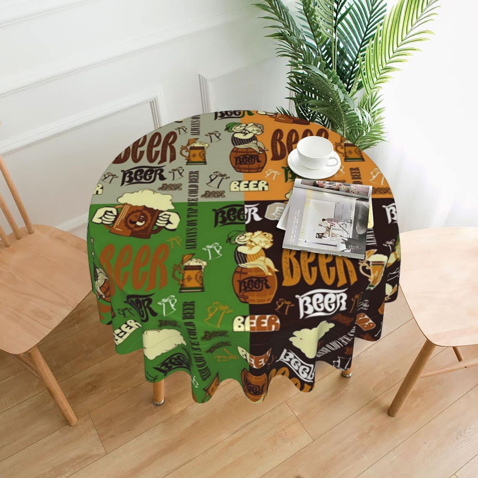 Lawenp Beer Decorative Round Table Cloths - 60 Inches in Diameter for Buffet Tables, Parties, Holiday Dinners.