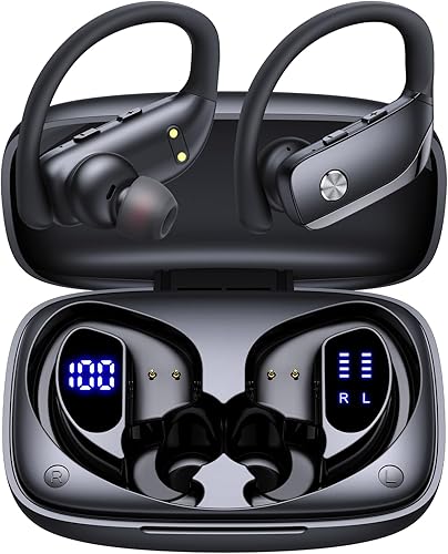 bmanl Wireless Earbuds Bluetooth Headphones Over Ear Hooks Ear Buds with 80H Playtime, LED Power Display, Dual Mic Clear Calls, Sports Wireless Ear