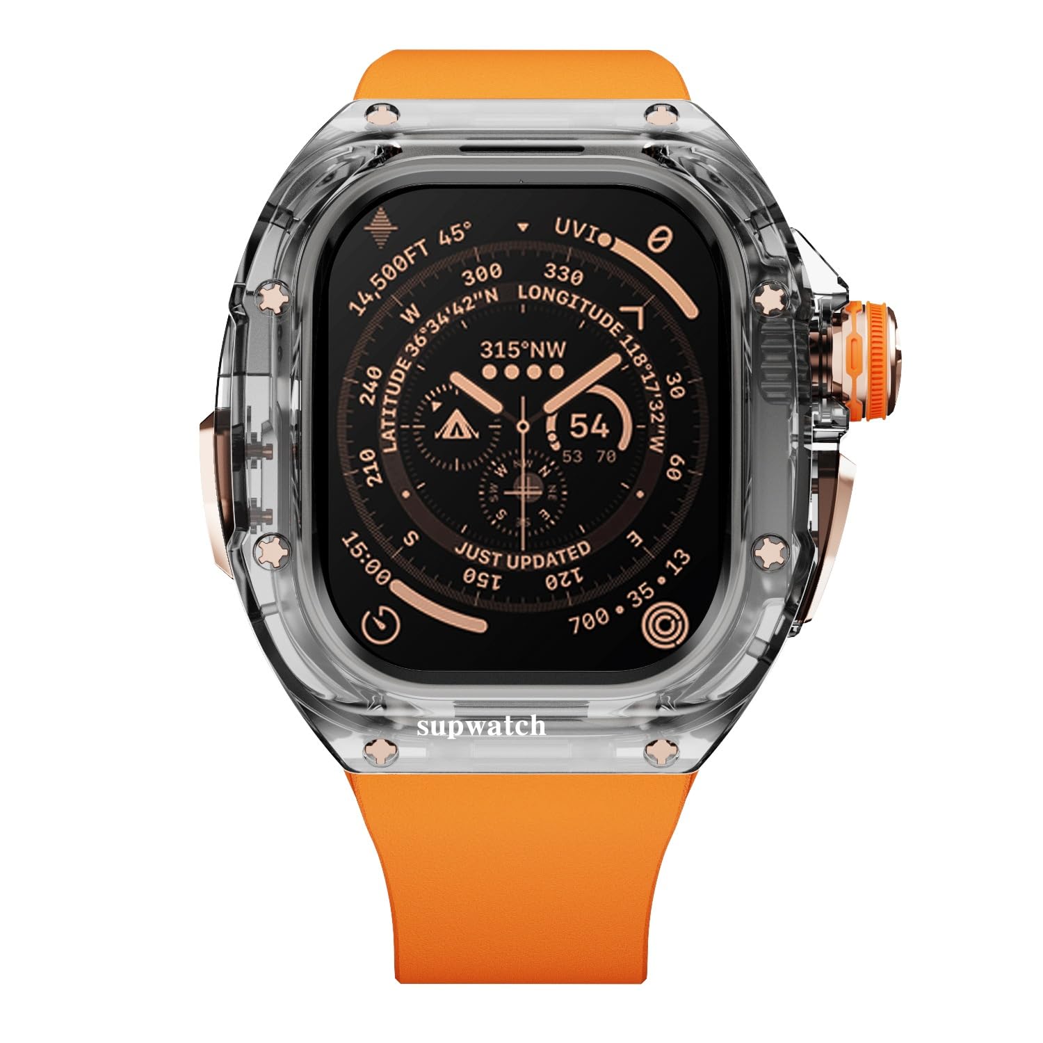 Mod Kit Transparent Case Rubber Bands Men for Apple Watch Ultra 49mm Band Accessories Rm Metal Crown Fluororubber