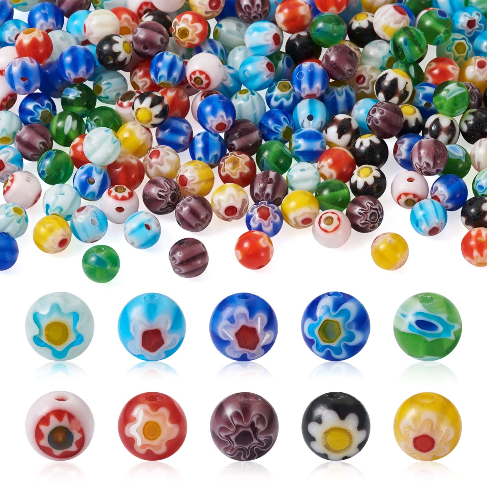 PandaHall - 10 Fili Di Perline Millefiori In Vetro Fatte A Mano, 12x7,5 Mm – Ideali Per Creare Gioielli Fai Da Te Unici!