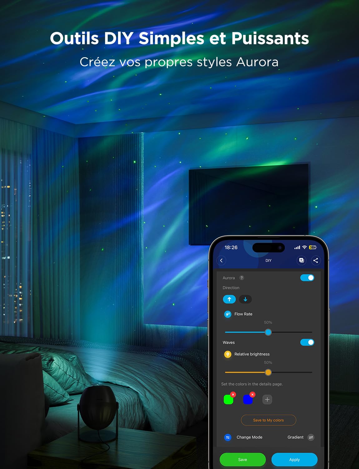 Govee Projecteur Ciel Etoilé LED RGBW Galaxie 52 Scènes 18 Bruits Blancs Lumière Etoiles Plafond Alexa Matter Compatible Timer Veilleuse Enfant