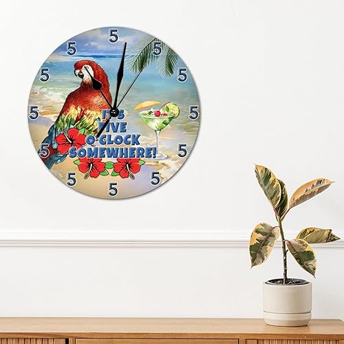 Miniatura 4 de ArogGeld Reloj de pared de PVC de 9 pulgadas, silencioso, sin tictac, loro Martini, reloj de pared colgante It's Five Oclock Somewhere funciona con