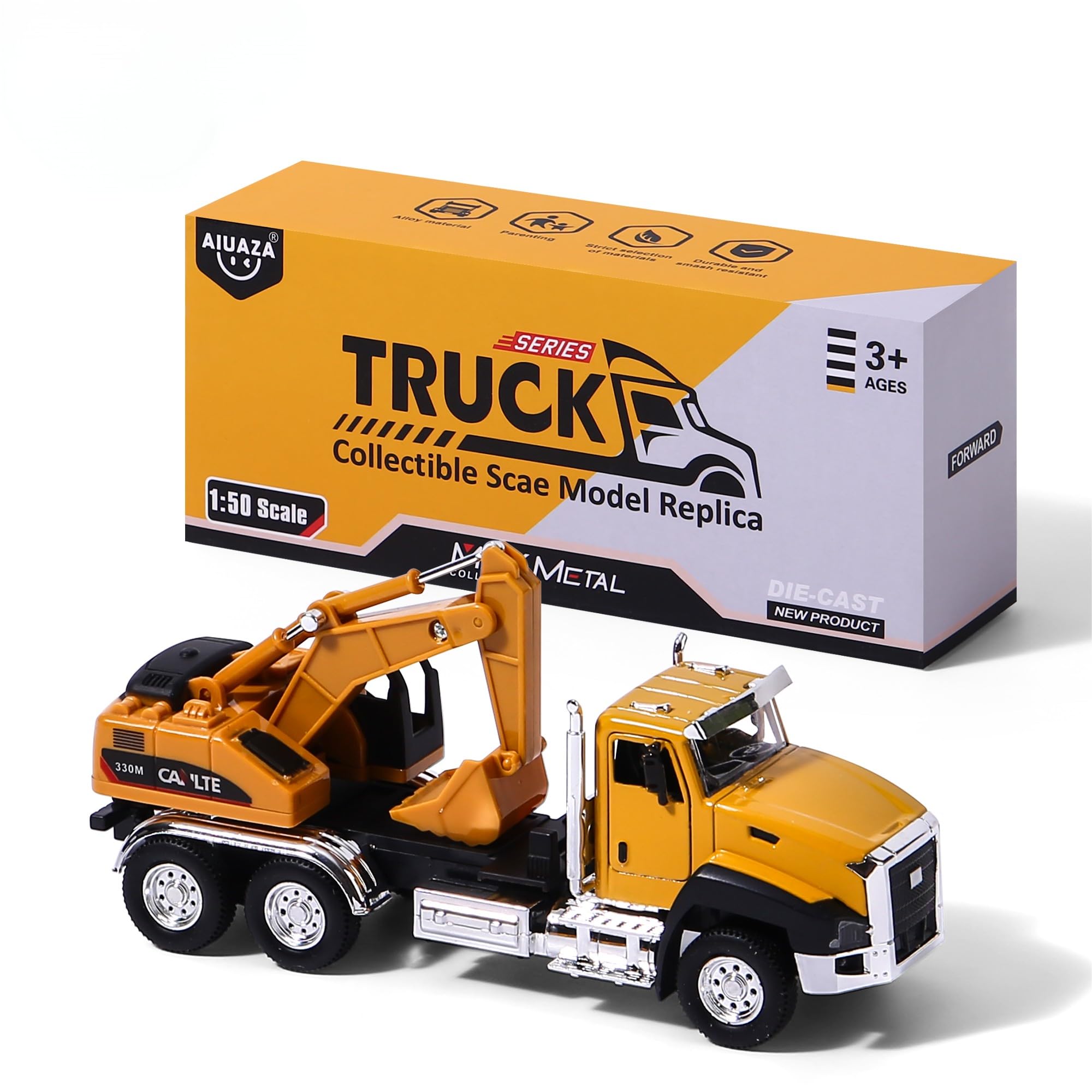AIUAZA 1/50 Ratio die-Casting Engineering Construction Vehicle, Excavator, Alloy Collection Model car, Boy's Door Opening Pull Back Car Toy(1 szt. Excavator)