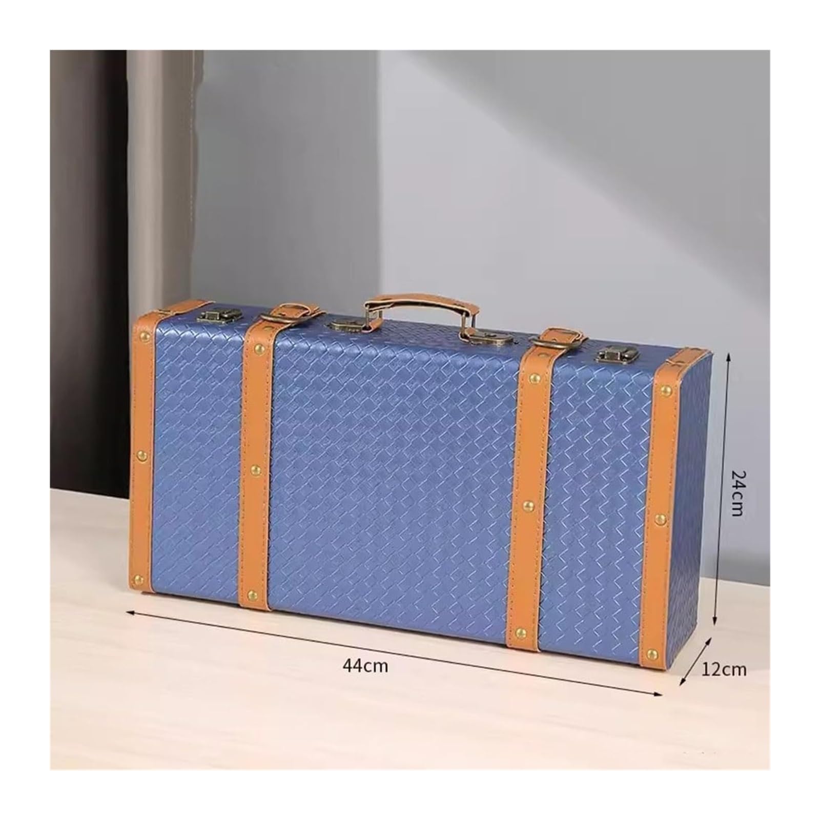 Maleta Retro, baúl de Madera Antiguo, Caja organizadora para Maletas, Ideal para decoración de Ventanas y Accesorios de fotografía (Azul, 44x12x24cm)