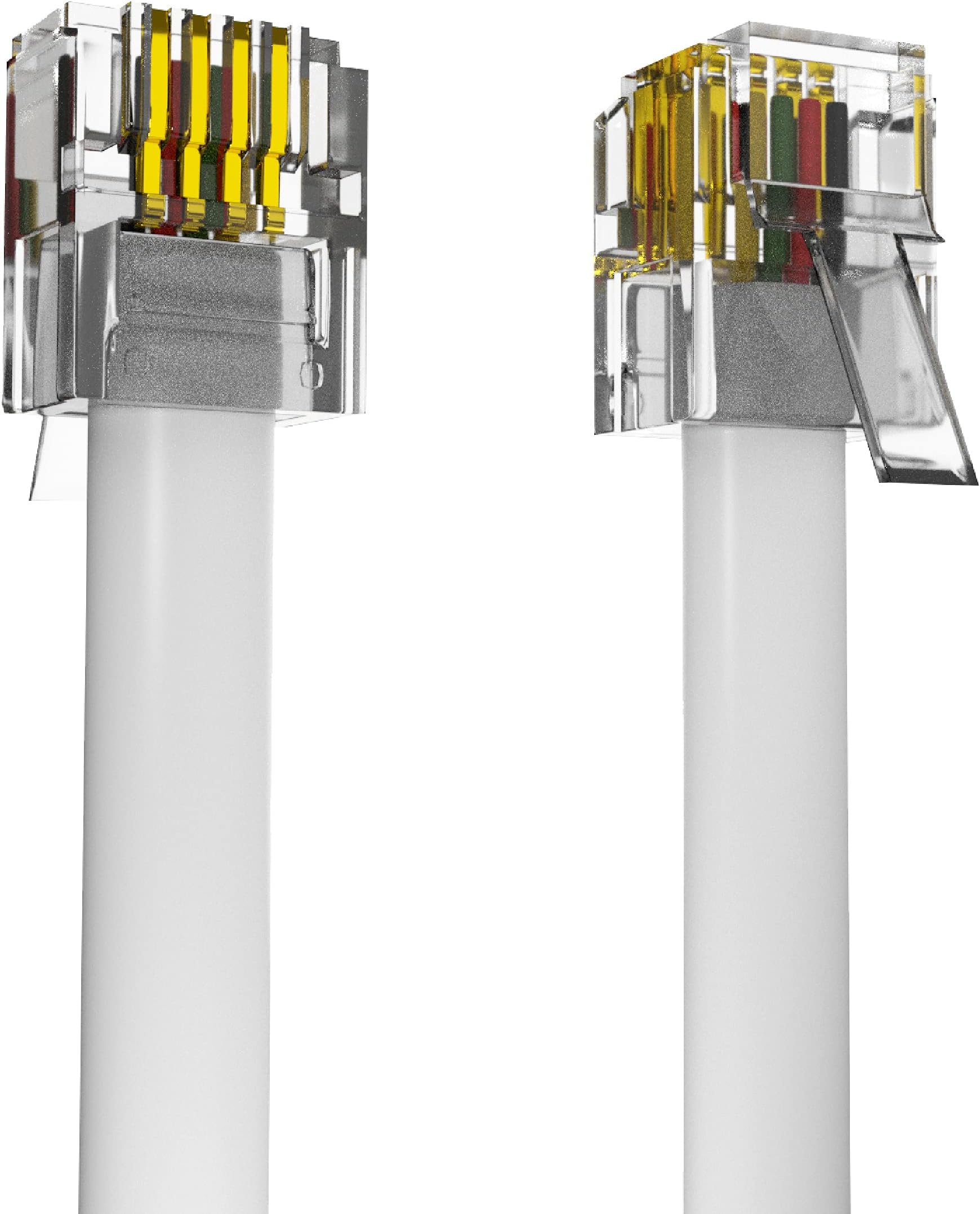 High Speed Broadband RJ11 Cable for Landline Telephone, Router, Modem - 2m with OFC Wires and PVC Cover - Internet DSL Cable - Flat White