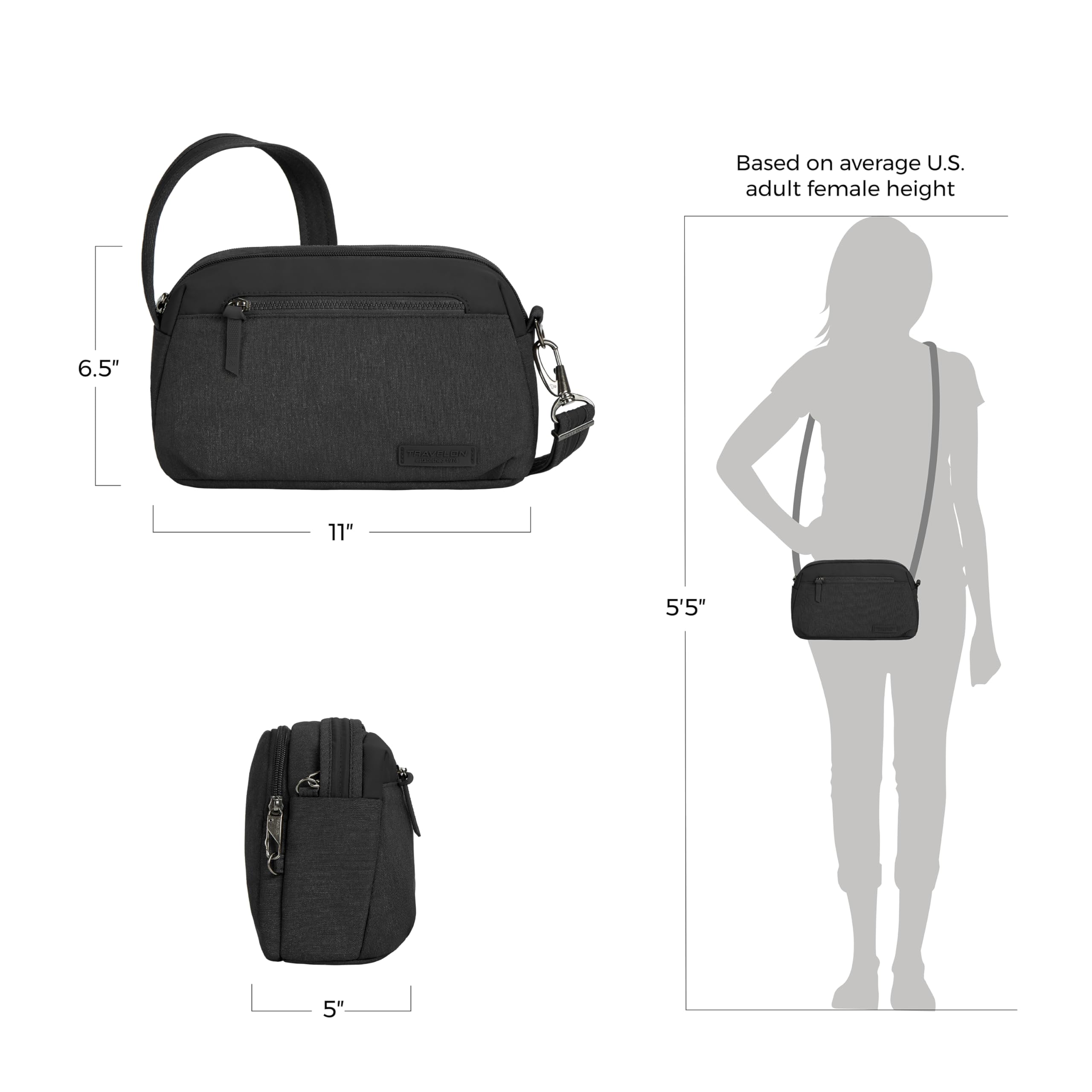 Travelon Anti-Theft Metro Dome Crossbody, Borsa a Tracolla Unisex-Adulto