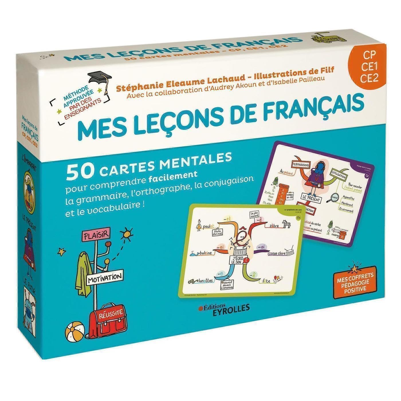 Mes leçons de français CP, CE1, CE2: 50 cartes mentales pour comprendre facilement la grammaire, l'orthographe, la conjugaison et le vocabulaire. 1 livret explicatif