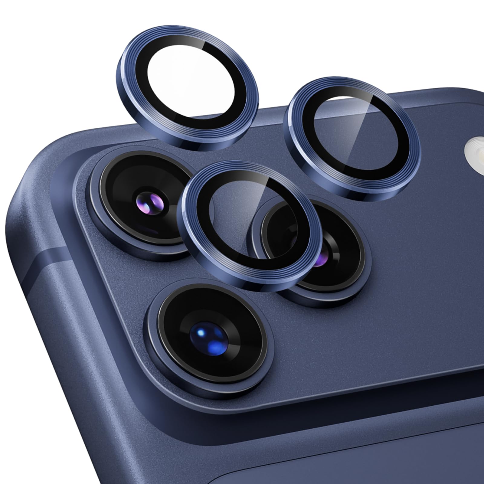Podick カメラフィルム iPhone 17 Pro/17 Pro Max 用 カメラカバー 9H強化ガラス アルミ合金 アイフォン17 Pro/17 Pro Max カメラ保護 キズ防止 耐衝撃 高透過率 黒縁取り 露出オーバー防止 極薄 いphone17プロ/17pro max レンズカバー プロテクター ディープブルー