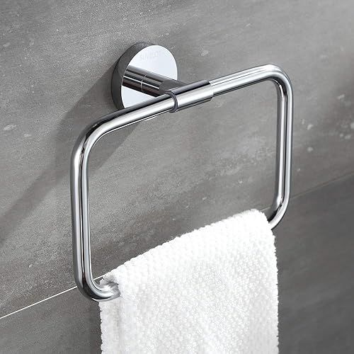 Toallero de mano con anillo de toalla cromado, para baño, montado en la pared, soporte cuadrado para toallas de baño, latón, serie Leo 077050-CR