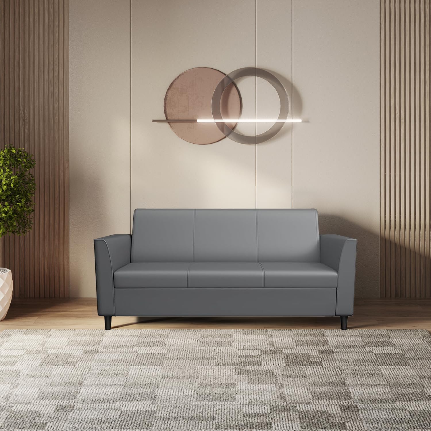 GODREJ INTERIO Sofa Emperor 3 Seater Sythetic Leather Sofa for Living Room, 1-Year Warranty, Solid Wood (Nimbus Grey)