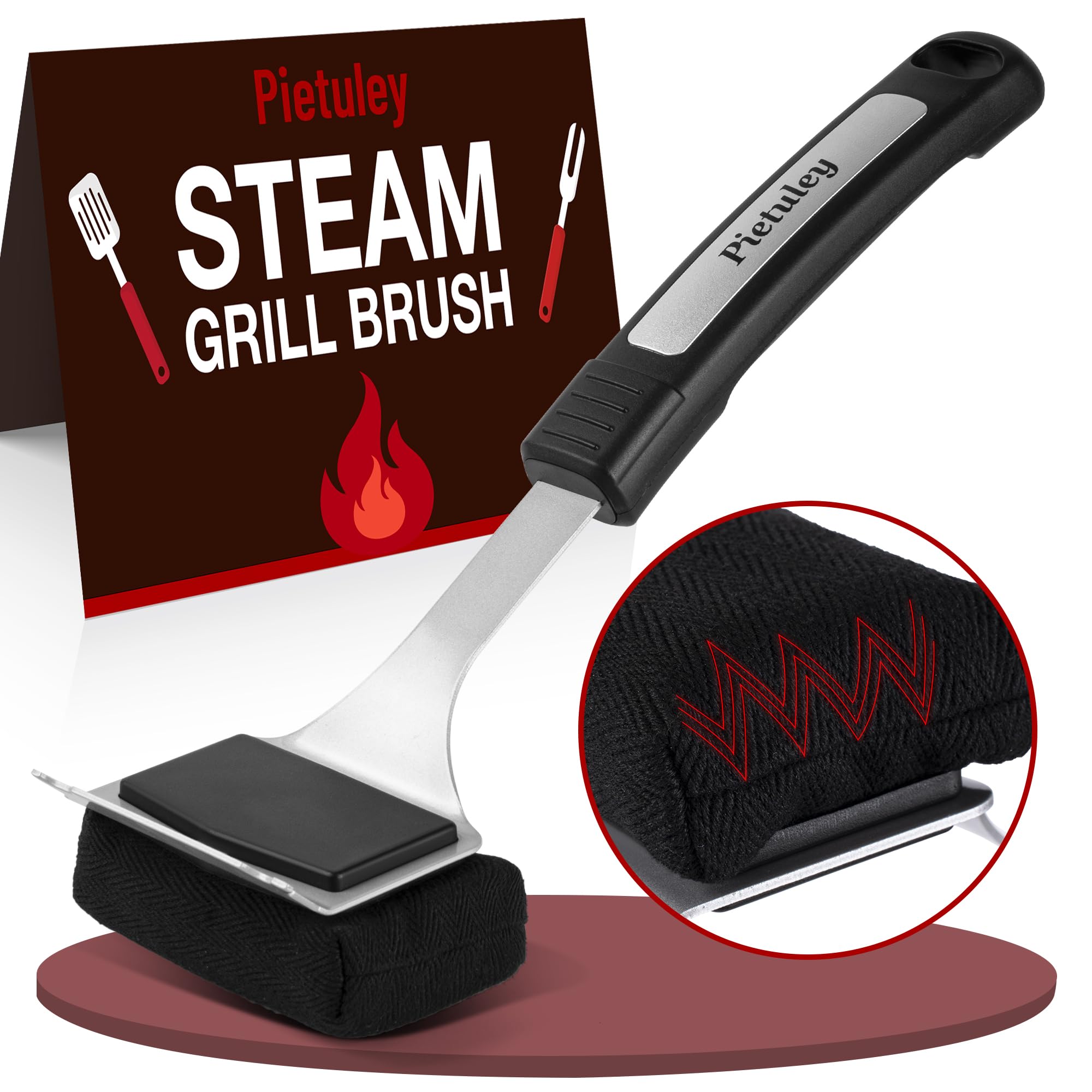 Pietuley Cepillo Barbacoa sin Cerdas con Inoxidable Raspador, Seguro Accesorios Barbacoa de Carbón Carbon BBQ Accessories, Churrasco Utensilios Barbecue Cepillo de Limpieza Gas Parrilla Oven Cleaner