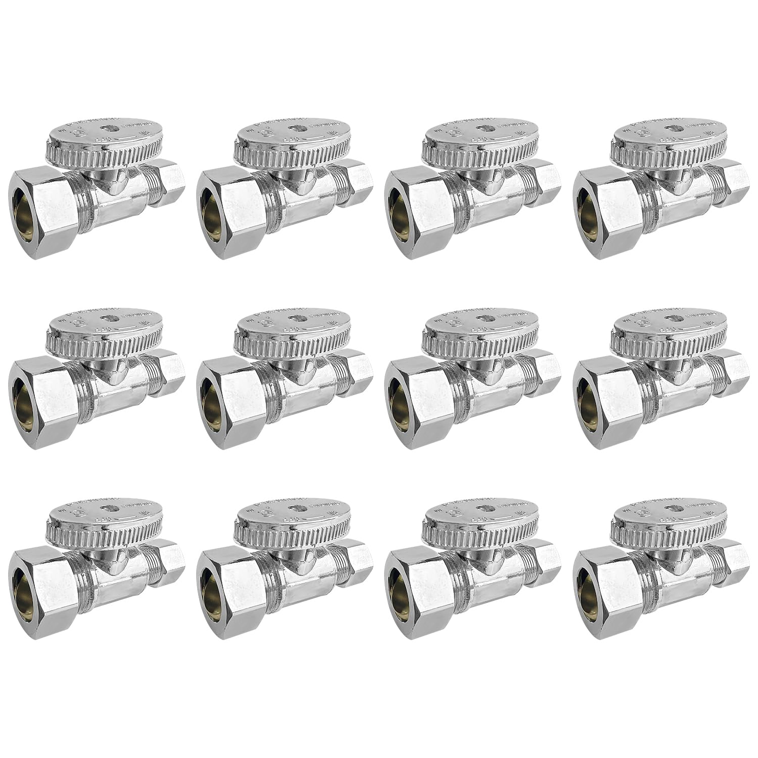 SUNGATOR 12-Pack Straight Stop Valve,1/2" Nominal (5/8" OD) Compression Inlet x 3/8" OD Compression Outlet, Quarter Turn Faucet Valve For Toilet,