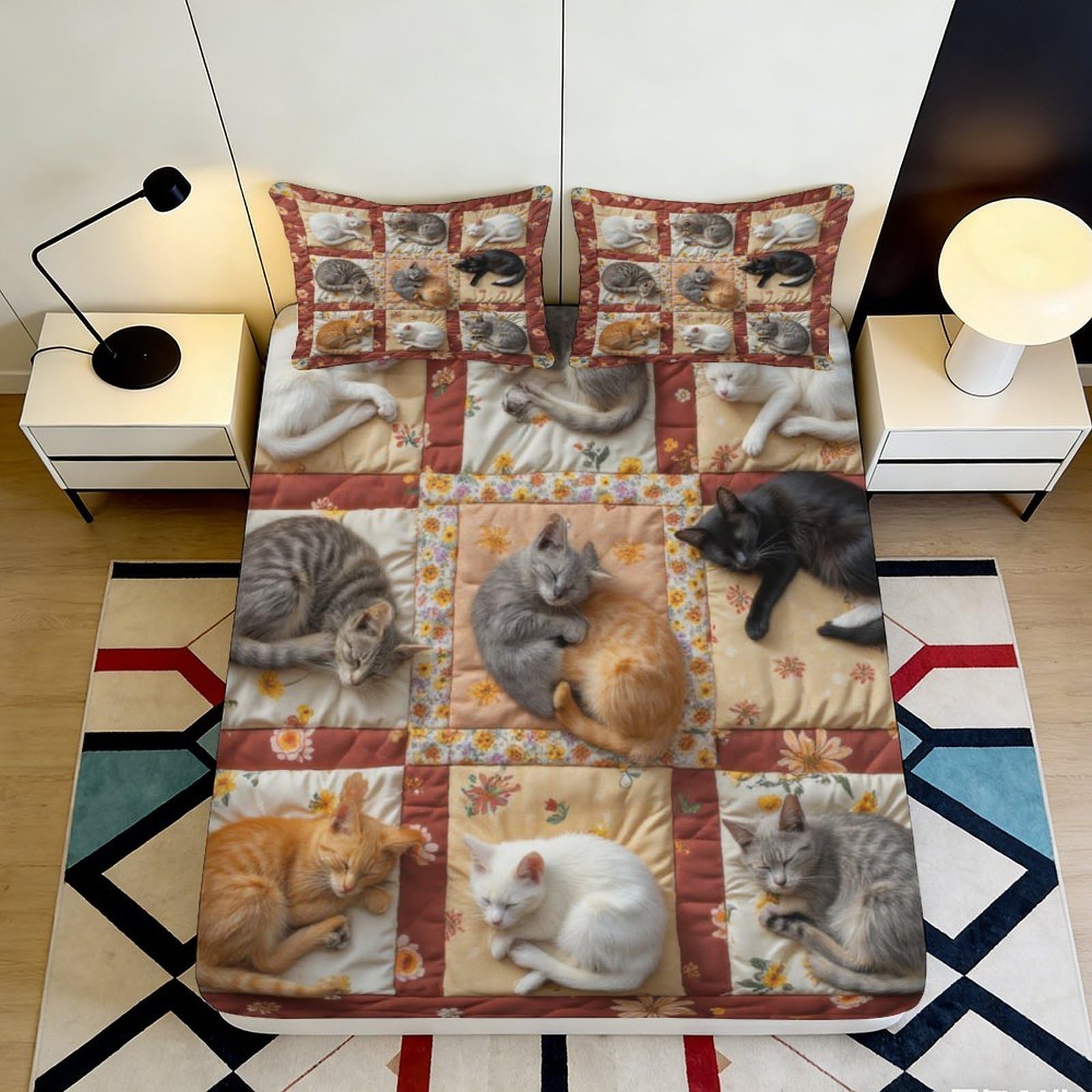 Pnayamiorkfel Style-3 3D Printed Sleeping Cat Patchwork Fitted Sheet Microfiber Soft Breathable Kitten Bed Cover For Bedroom Guest Room Decor Mattress Protection 90X200x25cm