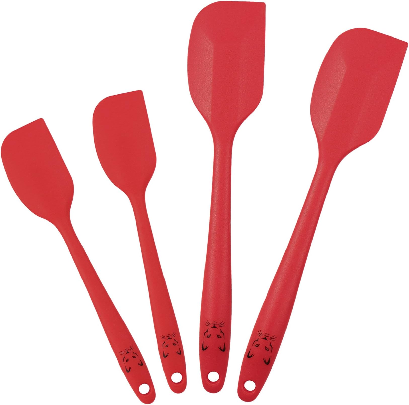 4 Piece High Heat Silicone Spatula Set by Cougar Chef - Non Stick, Flexible, 2 Large & 2 Small, Strong Stainless Steel Core, Seamless One-Piece Design, Dishwasher Safe (Red)
