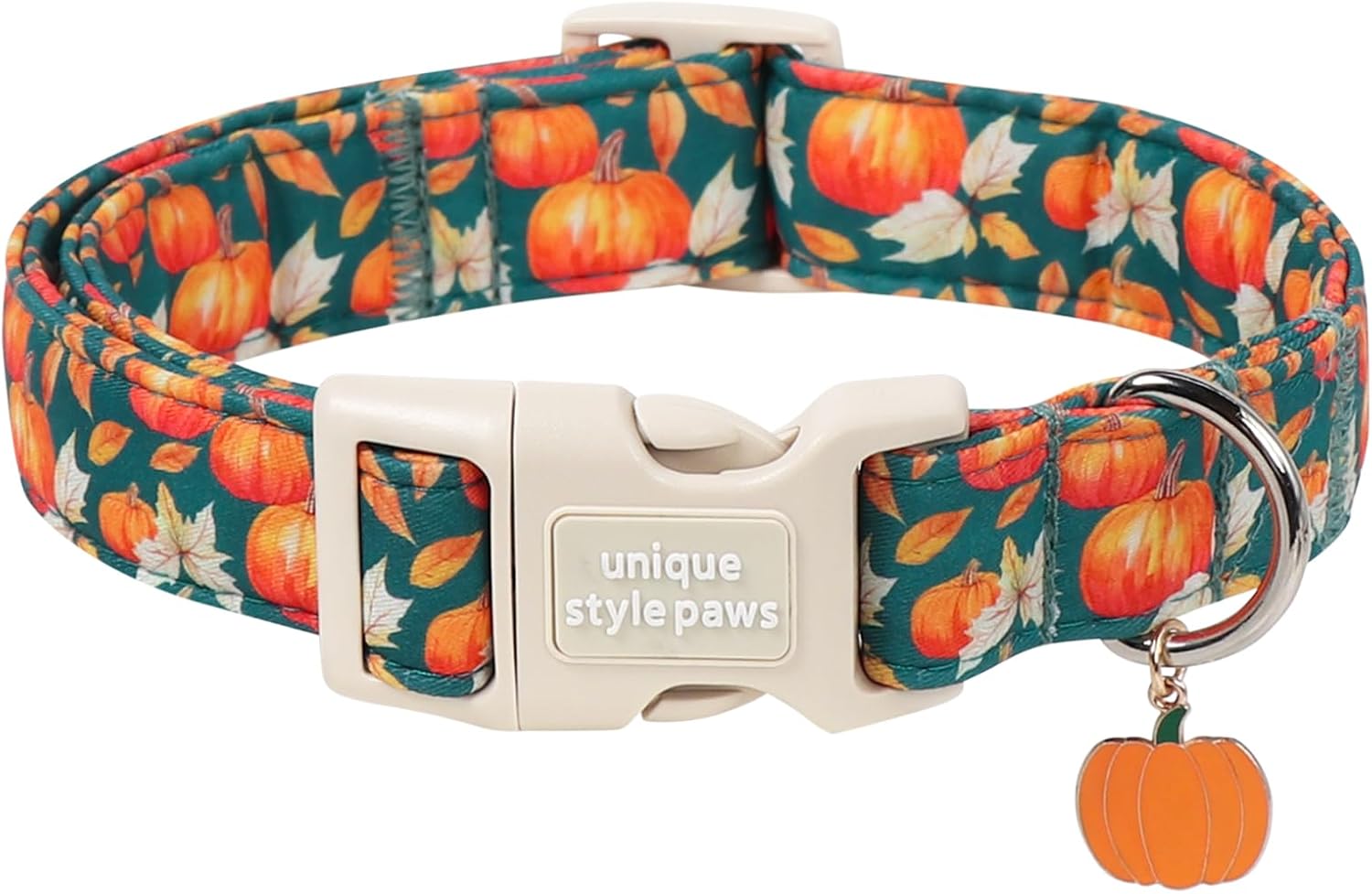 Unique Style Paws Fall Dog Collar, Autumn Leaves Pumpkin Dog Collar S