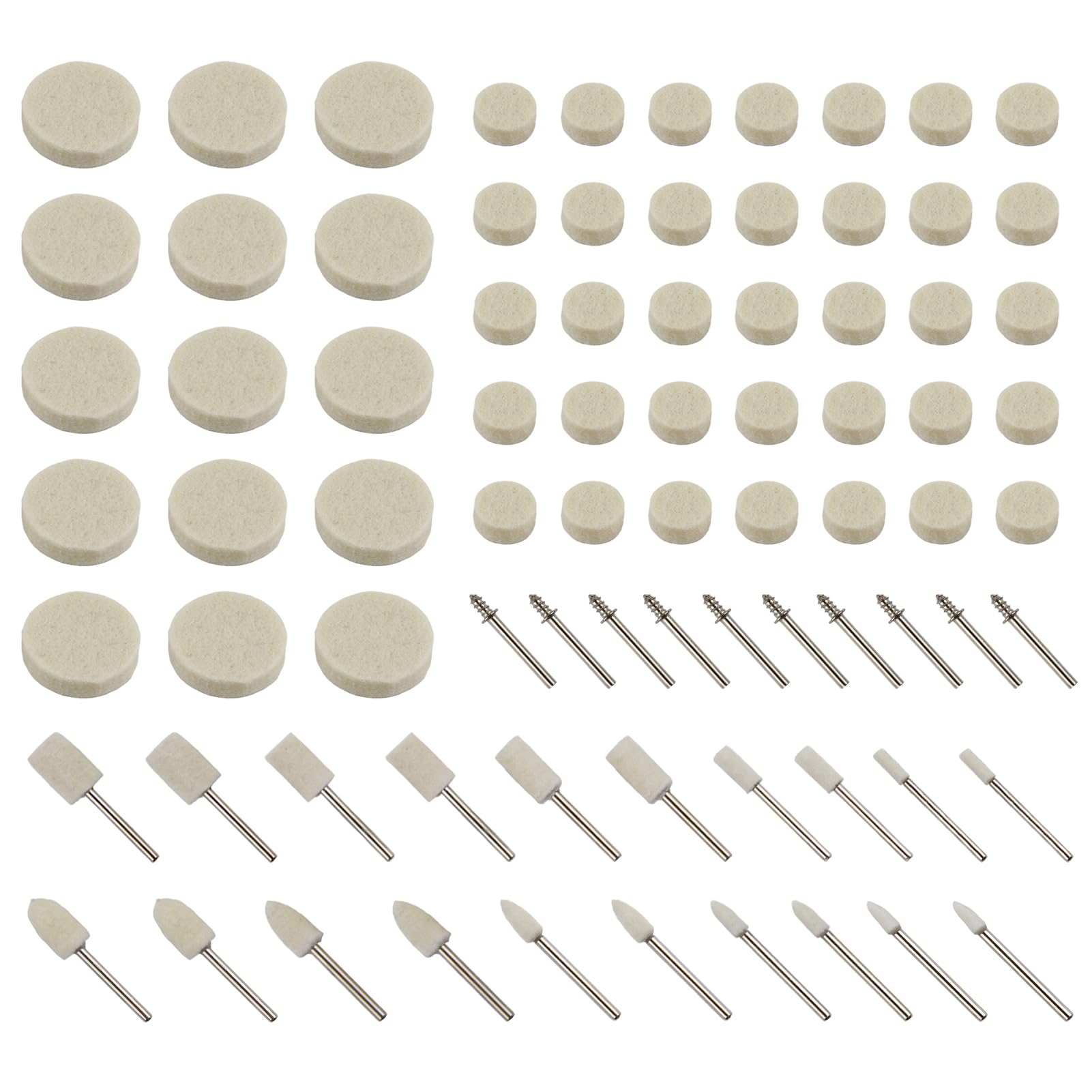 Set di 80 dischi per lucidatura, set di punte per lucidatura in feltro, compatibile con Dremel, disco per lucidatura con fusto da 1/8", accessori per lucidatura, utensili rotanti per metallo/vetro