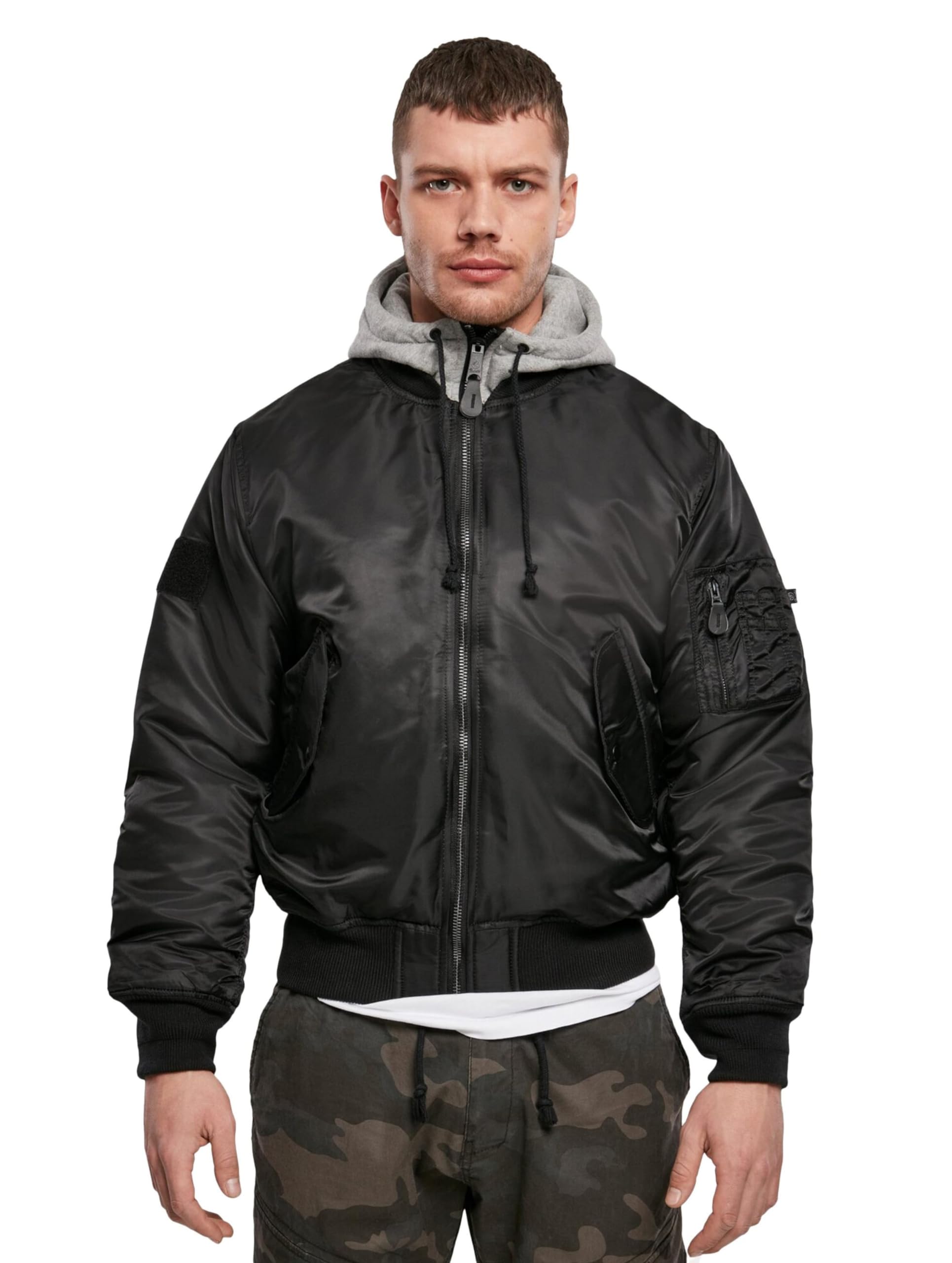 Brandit MA1 Sweat Hooded Jacket, color: black-grey, size: 4XL