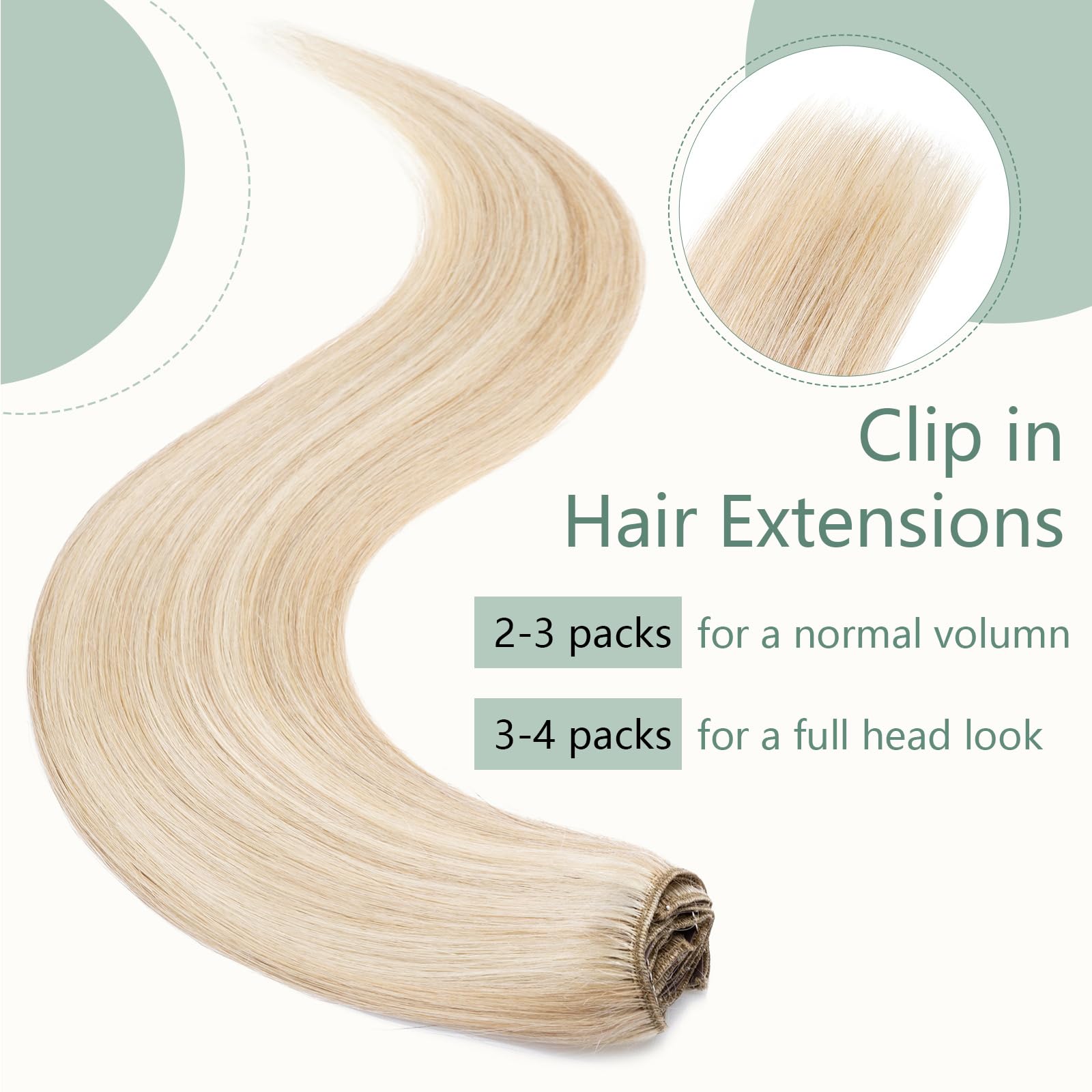 Clip in Hair Extensions #18/613 Ash Blonde mix Bleach Blonde Real Hair Extensions Clip in Human Hair Straight Remy Human Hair Seamless 8pcs 12 Inch 55g Thin Hair - Image 2