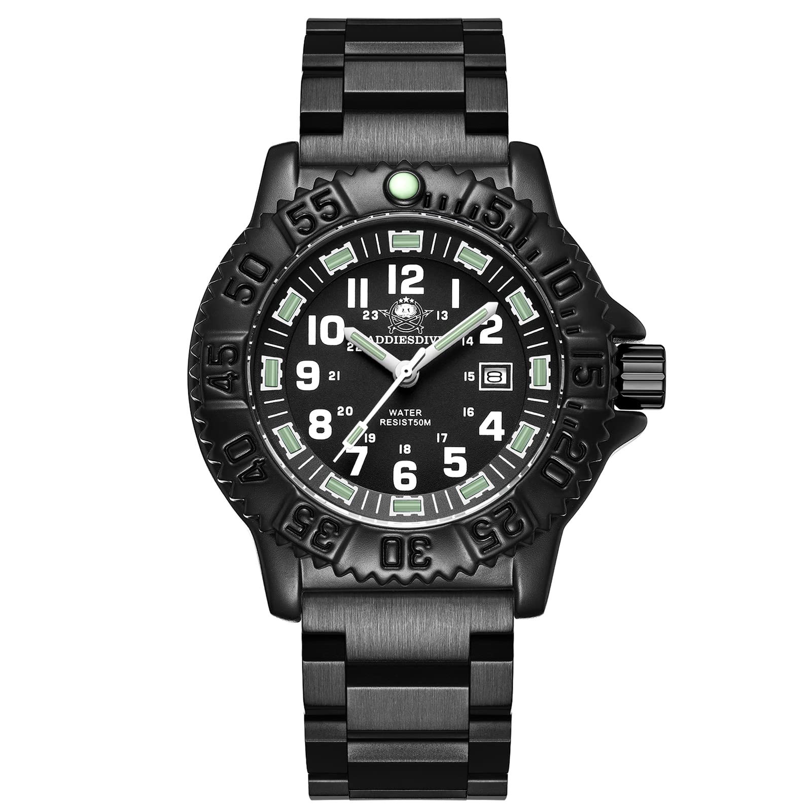 Addiesdive - Reloj de pulsera para hombre, analógico, de cuarzo, deportivo, acero inoxidable, Negro , Pulsera