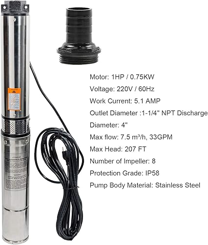 Miniatura 3 de Bomba sumergible de acero inoxidable de 05 HP  1 HP  2 HP con cable de alimentación de 33 pies de salida extra resistente -1 hp 230 V