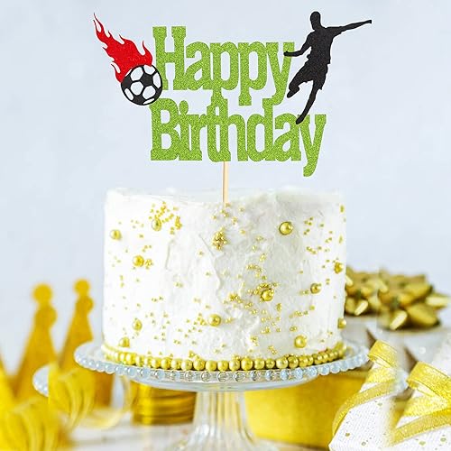 Miniatura 6 de Arthsdite Decoración para pastel de fútbol, letrero de feliz cumpleaños, decoración de pastel de jugador de fútbol para temática deportiva,