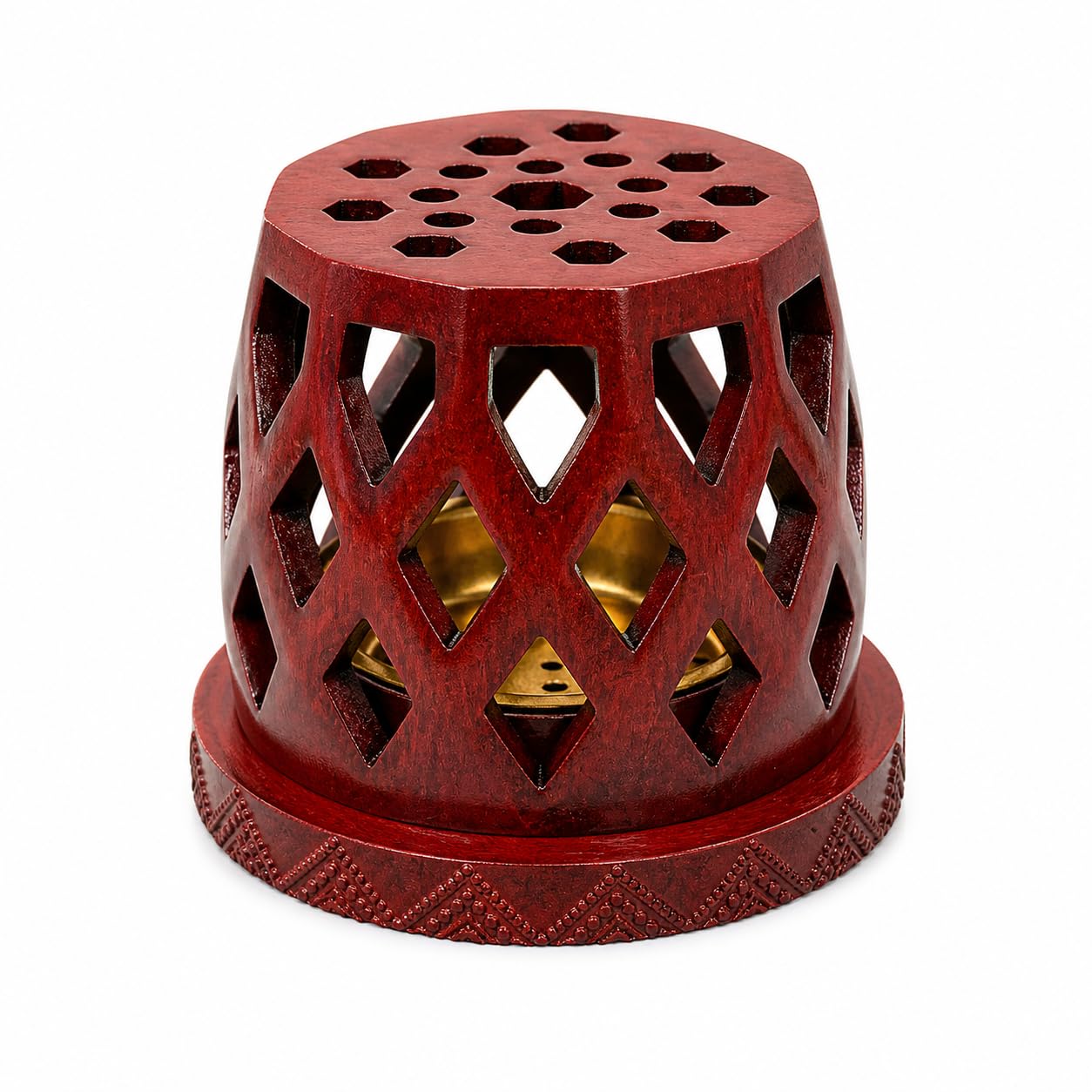Oval Holes Bakhoor Burner Resin Incense Burner 7cm with Metal Charcoal Bowl Decorative Oud Burner for Home Fragrance Resin Incense Bricks Compact Aromatherapy Burner JR2607 (Red)