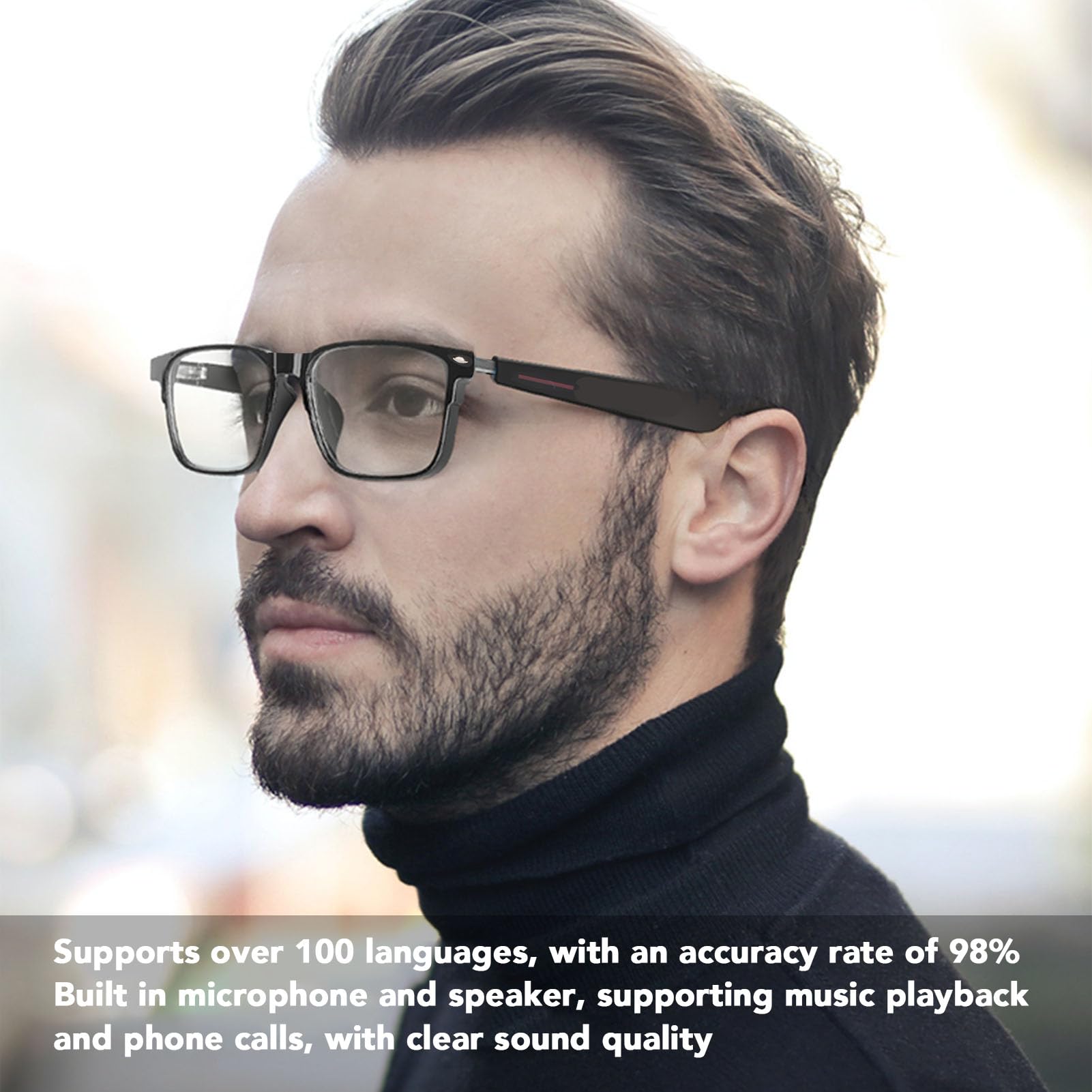 Translation Glasses, Bluetooth Smart Glasses with Language Translator, Supports Over 100 Languages Real Time Translation, Built in Mic and Speaker