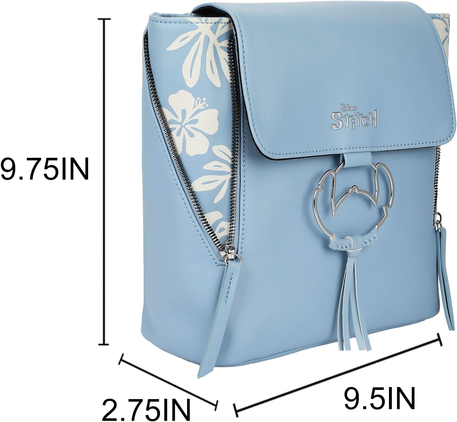 Disney Lilo & Stitch Faux Leather Mini Backpack with Floral Print and Embroidered Details