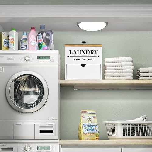 Miniatura 7 de Dispensador de hojas para secadora de madera con cajón y tapa, soporte y recipiente para organización y almacenamiento de lavandería, soporte de