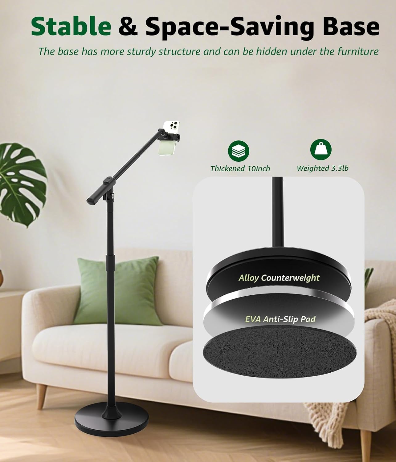 Overhead Phone Mount for Video Recording, Tall Floor Stand with Bluetooth Remote, 360° Extendable Boom Arm Tripod for Live Streaming, Art, Cooking - Fits iPhone 17 16 15 14 13 Android (Not for iPad)