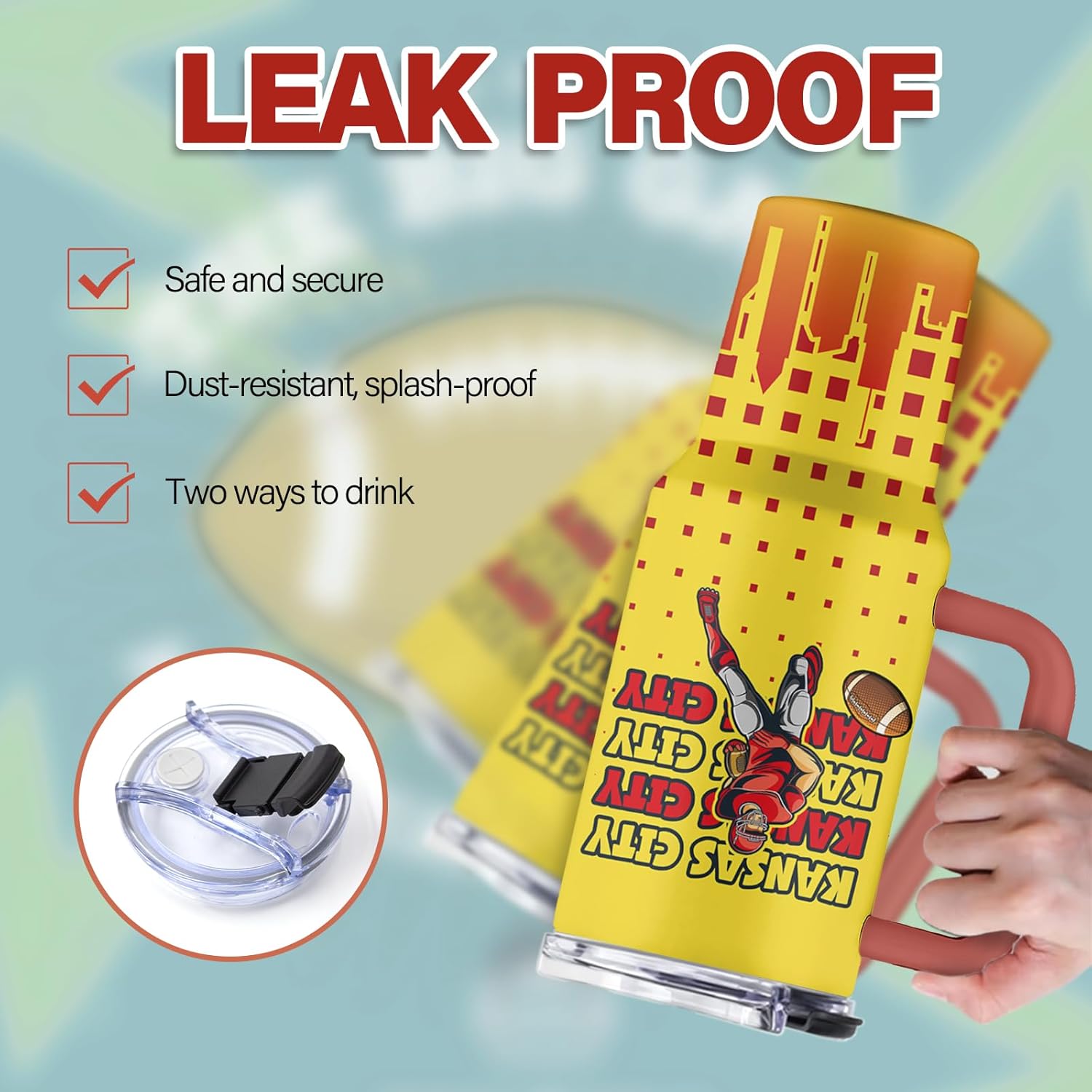 Chiefs Tumbler, Kansas City Tumbler with Handle & Straw & Lid, 40 Oz Chiefs Cup, Gift for Rugby Lover Men Boy, Chiefs Thanksgiving Christmas Birthday Gifts, Kansas City Cup, 1 PCS - Image 2