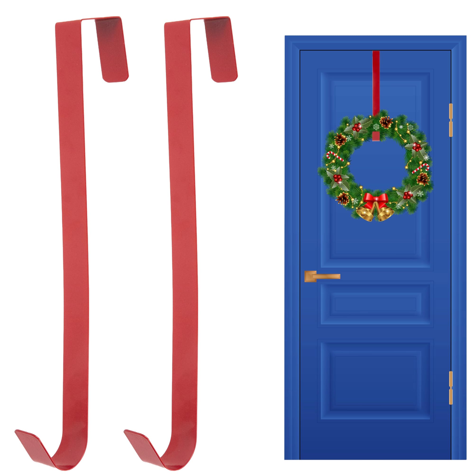 SHATCHI 2Pcs Christmas Wreath Door Hanger – 38cm Metal Front Door Wreath Holder Over Door Hook for Christmas Home Office Wall Wedding Hanging Decorations Wreaths