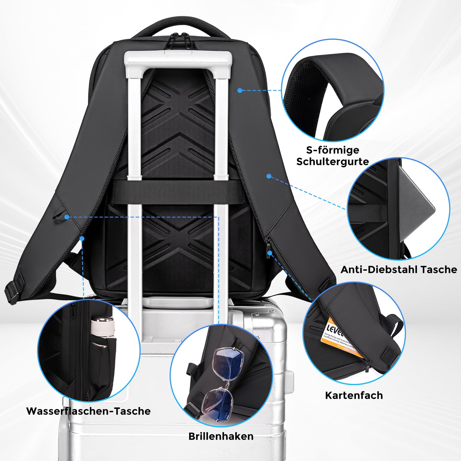 FENRUIEN Erweiterbarer Laptop Rucksack 15.6 Zoll 19L-27L 1800D Business Reise Backpack Laptop Tasche für Herren Damen Mädchen Teenager mit Laptopfach & USB-Ladeanschluss (Schwarz)