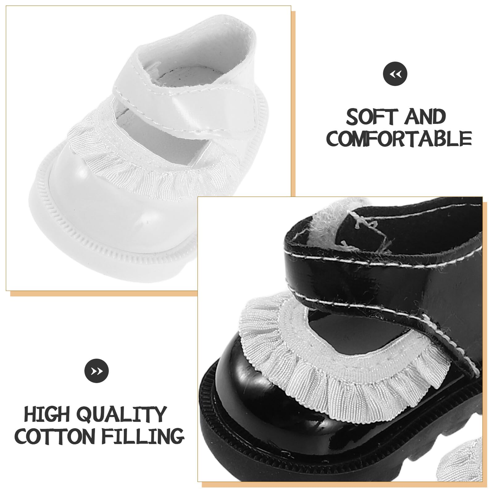 ORFOFE Scarpette per Bambole Reborn in Pu, 2 Paia Eleganti Pizzo Bianco e Nero, Accessori per Vestire Bambole e Decorazioni per Mini Scene Casa
