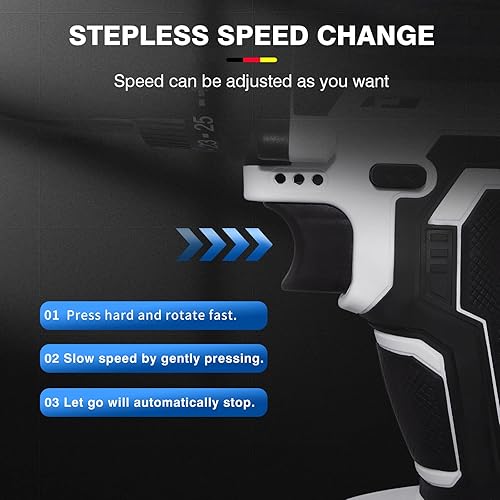 Miniatura 4 de Taladro inalámbrico, juego de taladro eléctrico de 21 V con portabrocas sin llave de 38 pulgadas, par de torsión de 398 pulgadas, ajuste de par de